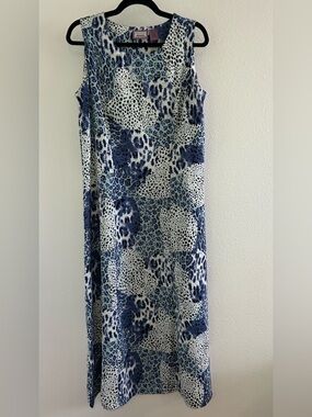 Premier International Sleeveless Blue Animal-Print Maxi Dress